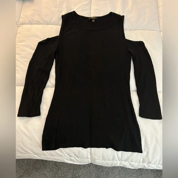 Cupio Black Long Sleeve Cold Shoulder Top - Picture 1 of 2